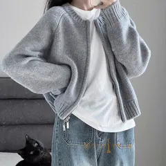 アウター レディース カーディガン ニットセーター トップス 秋冬 長袖 ラウンドネック ニット 厚手 ファスナー ダブルジップ ショート カジュアル ファスナー開閉 mkxz152