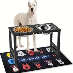 大型犬と特大犬用のメタル製の高い犬用フィーダースタンド、アンチスプラッシュマットとステンレス製のフードボウルとウォーターボウル付きの高い犬用ボウルスタンド