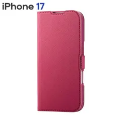 エレコム iPhone17 ケース レザー カバー 手帳型 マグネット フラップ 衝撃吸収 超軽量 薄型 ストラップホール付 スタンド機能付 花柄 UltraSlim ディープピンク  【５営業日以内発送】 【ゆうパケットにて発送】