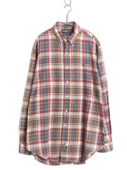 【お得なクーポン配布中!】 90s ラルフローレン マドラス チェック 長袖 ボタンダウン シャツ メンズ L / 古着 オールド ポロ コットン マルチカラー カジュアル 薄手