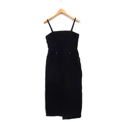 ザラ ZARA デニム キャミワンピース ロング丈 スリット 無地 コットン 綿 S ブラック 黒 /FT21