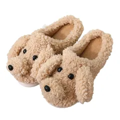 [One Drop] ルーム シューズ 犬 室内履き ぬいぐるみ スリッパ レディース かわいい プードル ふわふわ 軽量 洗える 動物 アニマル dog ドッグ 可愛い リモート ワーク カワイイ kawaii おしゃれ もこもこ  [カーキL] [M,L]