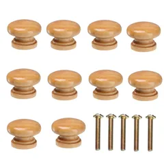 【数量限定】取っ手 つまみ 10個セット【最大直径3.3cm】 木製 ノブ 木製キャビネットハンドル ウッド 引き出し 家具 食器棚 YFFSFDC DIY用 タンス 引きノブ ドアノブ 金具10個ネジ付き