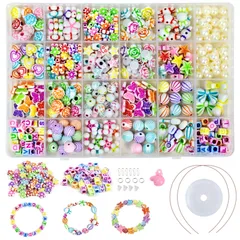 【特価商品】DIY アクセサリー おもちゃ 女の子 ブレスレット 手芸 おもちゃ 手作りキット ネックレス 紐通しおもちゃ カラフル カチューシャ 約450個 24種類 収納ケース付き ビーズ ギフト 記念日 クリスマス 誕生日 プレゼント (ビーズ おもちゃ