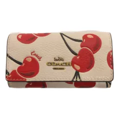 【美品】COACH コーチ チェリー柄 キーケース　ホワイト　ペブル　レザー 美品】COACH コーチ チェリー柄 キーケース ホワイト ペブル