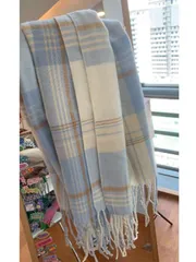 アクセサリー レディース スカーフ 1個 ブルー チェック柄 タッセル付きマフラー、新デザイン 冬の暖かいフォーク カシミア調 装飾用ショール、ファッショナブルな女性用アクセサリー