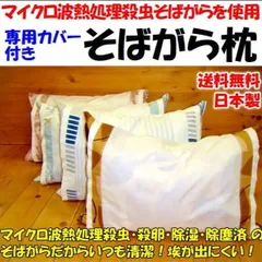 マイクロ波熱処理殺虫そばがら使用　枕カバー付き　日本製　柄お任せ　そばがら枕（新品未使用）のサムネイル