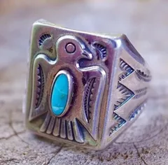 メンズリング　鷹　タカ　ターコイズリング　シルバー　メンズリング