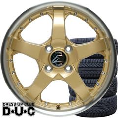 15インチアルミホイールタイヤセット 軽自動車 FZ431ゴールド/リムポリ 165/55R15 15-5.0+45 リム深度33mm 安心JAWA認証