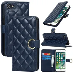 ケース iPhone SE ケース 第3世代 iPhone 第2世代 iphone8 ケース 手帳型 se SE3 2022（2020） iPhone 7 カード収納 リング Ｈａｖａｙａ チェック柄 レザー 耐衝撃 マグネット(4.7インチ対応)-ブルー