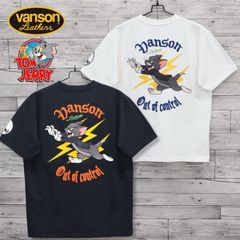 新品 メンズ トムとジェリー VANSON バンソン コラボ 半袖 Tシャツ 半袖Tシャツ ティーシャツ バック 刺繍 胸刺繍 TOM＆JERRY トムジェリ 追いかけっこ 雷 カミナリ 稲妻 レディース ユニセックス 白 ホワイト 黒 ブラック