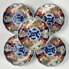 607 色絵　鳥　通り物　古伊万里　伊万里焼　骨董　アンティーク　豆皿　5枚セット