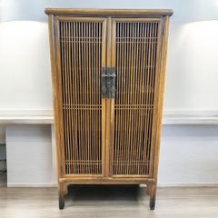 中国傑作品 中国美術 格子 鍵付き キャビネット 茶棚 唐木 無垢材 棚