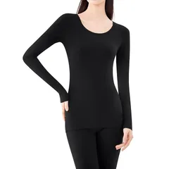 【新品】 [THREEGUN] あったかインナー レディース 綿 インナーシャツ 長袖インナー 肌着 アンダーシャツ インナー ネックひろめ 長袖シャツ 綿混 薄手 秋 冬(日本サイズM) 0