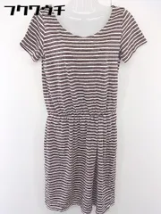 ◇ ◎ LOUNIE ルーニィ ボーダー 半袖 膝丈 ワンピース サイズF オフホワイト ブラウン レディース  【中古】 【1107120014562】のサムネイル