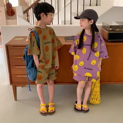 セットアップ キッズ 兄妹お揃い コーデ兄妹服 姉弟服 韓国子供服 セットアップ 半袖 夏 男の子 女の子カジュアル 上下セット ユニセックス リゾート キッズ こども 可愛い きれいめHZQ2350