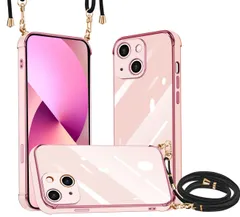 iPhone 13 Mini 用 ケース TPU 耐衝撃 シリカゲル メッキ加工 ケース 新型韓国 ネック ショルダー ストラップ付き スマホ シリコン カバー iphone 13 mini ケース 紐付き 斜めがけ 織りストラップ付き 調節可能なショルダー