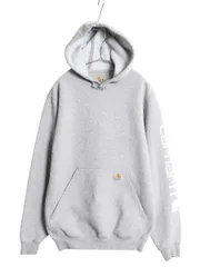 【お得なクーポン配布中!】 カーハート スウェット フード パーカー メンズ S / 古着 袖 ロゴ プリント トレーナー 裏起毛 プルオーバー ミドルウェイト 霜降り グレー
