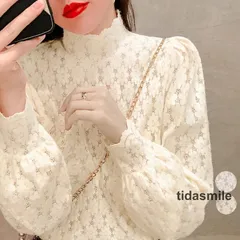 微起毛 ハイネックレースブラウス 春秋冬