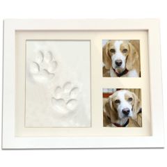 新品 犬 手形 足形キット フォトフレーム 木製 粘土 写真 誕生日 足形 置き掛け兼用 記念品 写真立て 成長記録 いぬ 記念日 てがた あしがた 遺影 足あと ペット 肉球 プレゼント 肉玉グッズ ホワイト