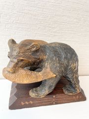 木彫りの熊　民芸品　お土産　台座付き　木製