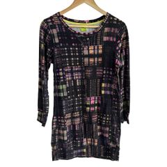 Paul+ PaulSmith(ポールスミスプラス) ワンピース サイズM レディース - 黒×ピンク×マルチ クルーネック/長袖/ひざ丈/チェック柄