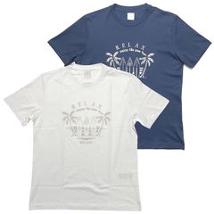 eleventy イレブンティ メンズ Ｔシャツ / RELAX est.2007 ギザコットン プリントＴシャツ ホワイト ネイビー / イタリア 半袖 / 25541001