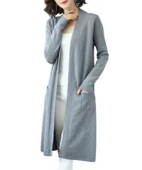 [Dep Club] エレガント×気軽さ ロングカーディガン レディース 薄手 ニット カーディガン ロング丈 ポケット 無地 大きいサイズ ゆったり 春 秋 冬 春秋 秋冬 春服 服 (グレー) [グレー] [Free Size]