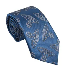 【新品】Vivienne Westwood ヴィヴィアンウエストウッド ネクタイ AW2023 S81050001 W00OA K408CS-INDIGO BLUE 先幅約7cm 送料無料  専用BOX 箱付き シルク100％ ギフト 人気 高級 ブランド 成