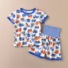 ☆ Gタイプ×トラック ☆ 100cm（腹巻付き） ☆ 子供 パジャマ 前開きタイプ 上下セット キッズ パジャマ 前開き 半袖 ルームウェア 部屋着 ナイトウェア 寝間着 寝巻き 寝衣 女の子 男の子 綿100% コットン100 上下セット セットアップ