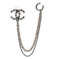 シャネル ラインストーン ココマーク チェーン イヤーカフ シングル ピアス 片耳用 ガンメタル AB3396 箱付 CHANEL（新品・未使用品）