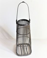竹籠【未使用】花入 花器 竹かご ライト 飾り インテリア 竹細工 竹製品 工芸品 日本製 ハンドメイド素材 一閑張にも 天然素材 古民家 古道具#和本～江戸屋～
