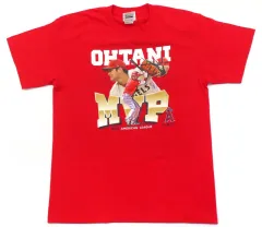 【中古】Tシャツ 大谷翔平#17(ロサンゼルス・エンゼルス) Fanatics 2023ア・リーグMVP記念 フォトTシャツ レッド Lサイズ