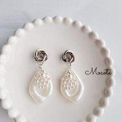 Silver) シルバー × パール　ホワイト雫　ピアス/イヤリング