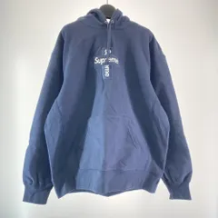 【中古】20AW Supreme Cross Box Logo Hooded Sweatshirt サイズL Navy シュプリーム[17]