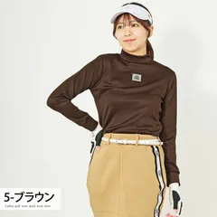 ゴルフウェア レディース モックネック gs GOLF ポロシャツ ハイネック 長袖 ストレッチ トップス シルバーロゴ 無地 おしゃれ かわいい 韓国系 春夏 ldtop29 5-ブラウン
