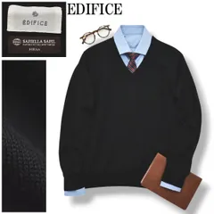 【極美品】 【上質】 エディフィス EDIFICE SAFIELLA SAFIL BIELLA Vネック ハイゲージ ニット セーター トップス カジュアル ビジネス ビジカジ キレイめ 48 ブラック メンズ