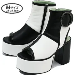 ☆新品未使用・超美品☆ Mサイズ（23.0cm -23.5cm） ヨースケ YOSUKE 厚底サンダル ブーツサンダル レディース ブラックホワイト 厚底ブーツ 白黒 約10cm ヒール MY1012-282