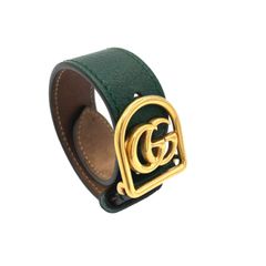 【新品同様】 GUCCI　グッチ　ブレスレット　GGマーモント 　レザー　グリーン　ゴールド  ☆正規品☆
