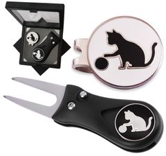 2個入り かわいい歩く猫デザイン ゴルフマーク 両面エナメル法 ゴルフキャップクランプ強力磁性 ゴルフマーカー Adhere