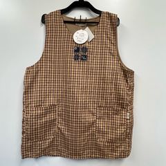 【新品未使用】あったか裏起毛ニットエプロン　チェック柄　M～Lサイズ　イエロー系