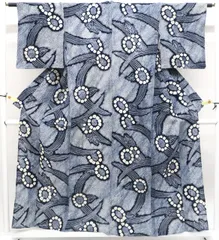 【京松】【着物】 浴衣 昭和レトロ 有松絞り 花文 身丈約159.5cm 裄丈約63cm r7z05-493