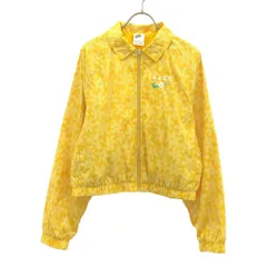 NIKE ナイキ 花柄 ロゴ刺繍 トレーニング ジップジャケット S イエロー 裏メッシュ ジャンパー レディース 古着