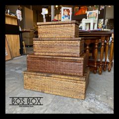 ラタンバスケット BOX 4点セット 蓋つき アジアン雑貨●KC04N026