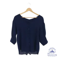 ☆美品☆ WORK TRIP OUTFITS GREEN LABEL RELAXING ワークトリップアウトフィッツグリーンレーベルリラクシング トップス シャツ ブラウス Ｖネック 長袖 レディース ブルー M 901-8893 送料無料 古着