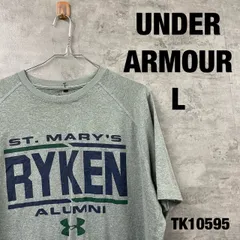 UNDER ARMOUR アンダーアーマー グレー Tシャツ 半袖 L メンズ コットン クルーネック ビッグロゴ USA 海外輸入 古着 TK10595