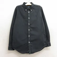 古着 ラルフローレン 長袖 ブランド シャツ キッズ ボーイズ 子供服 ワンポイントロゴ コットン ボタンダウン 黒 ブラック 24jul01