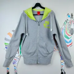 NIKE(ナイキ) 蛍光グリーン トラックジャケット ジップアップパーカー フード付き クロップド レディース M