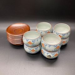 ★未使用品★有田焼 風の木窯 古染風 高麗梅 湯飲み8 茶托8 組み合わせ 8個セット★