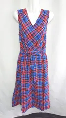 ◇ ◎ ●未使用● RANAN チェック柄 ウエスト紐付き ロング丈 ワンピース サイズM レッド ブルー系 レディース E  【1408220029068】